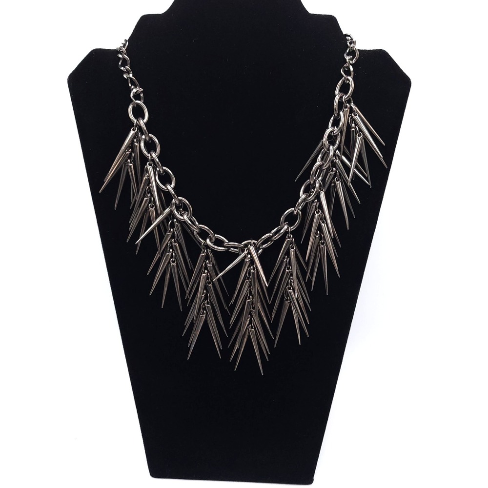 Hot Topic Gunmetal Spike Cluster Necklace Gothic Punk Statement Jewelry 18in